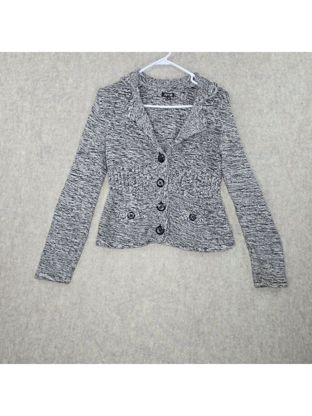 APT. 9 Gray Marled Knit Button Front Petite Cardigan Sweater 60% Cotton Size PS